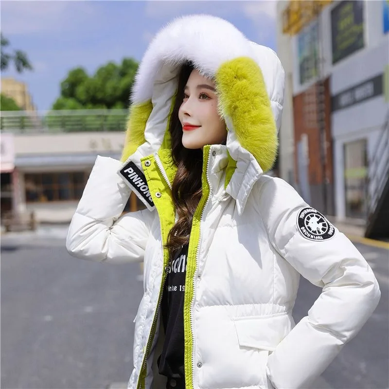 2023 New Women Down Jacket Winter Coat Female Warm Parkas Loose Artificial Fur Collar Outwear Extended Version Hooded Overcoat