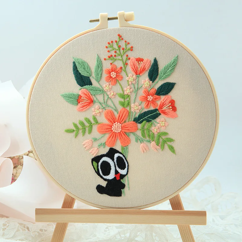 DIY Embroidery Kit Cat Printed Pattern for Beginner Cross Stitch