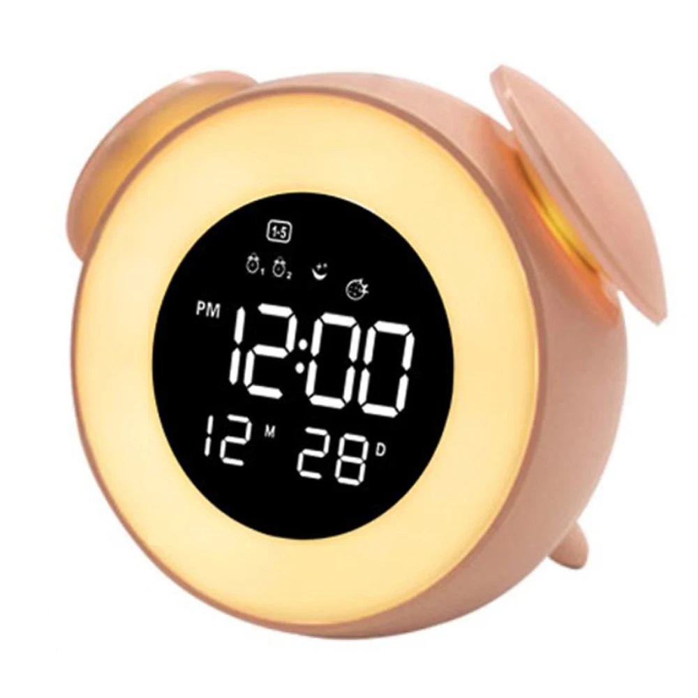 

Bedside Sunrise Sunset Wake Up Light Digital Led Music Alarm Mirror Clock Bedroom Desk Calendar Snooze Clock Table Phone Charger