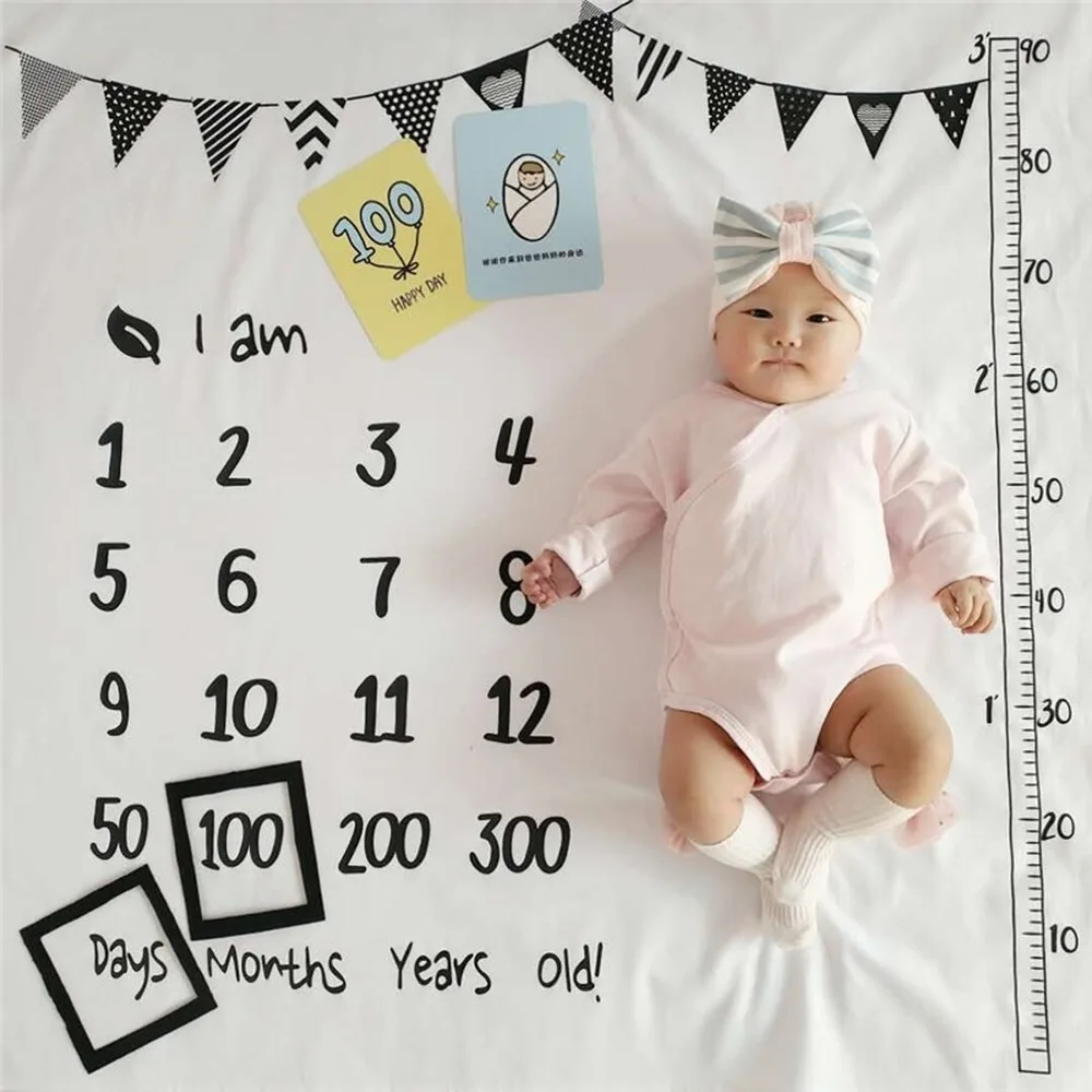 100*100cm Newborn baby Monthly Growth Milestone Blanket photography props Background Cloth Commemorate Rug