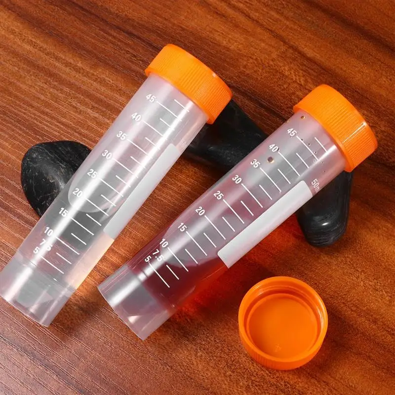 Plastic Test Tubes Centrifuge Tube 50pcs 50ml Screw Port Centrifuge Tube Flat Bottom Centrifuge Tubes Vertical Tubes (Orange 50pcs/Pack) Test tubes