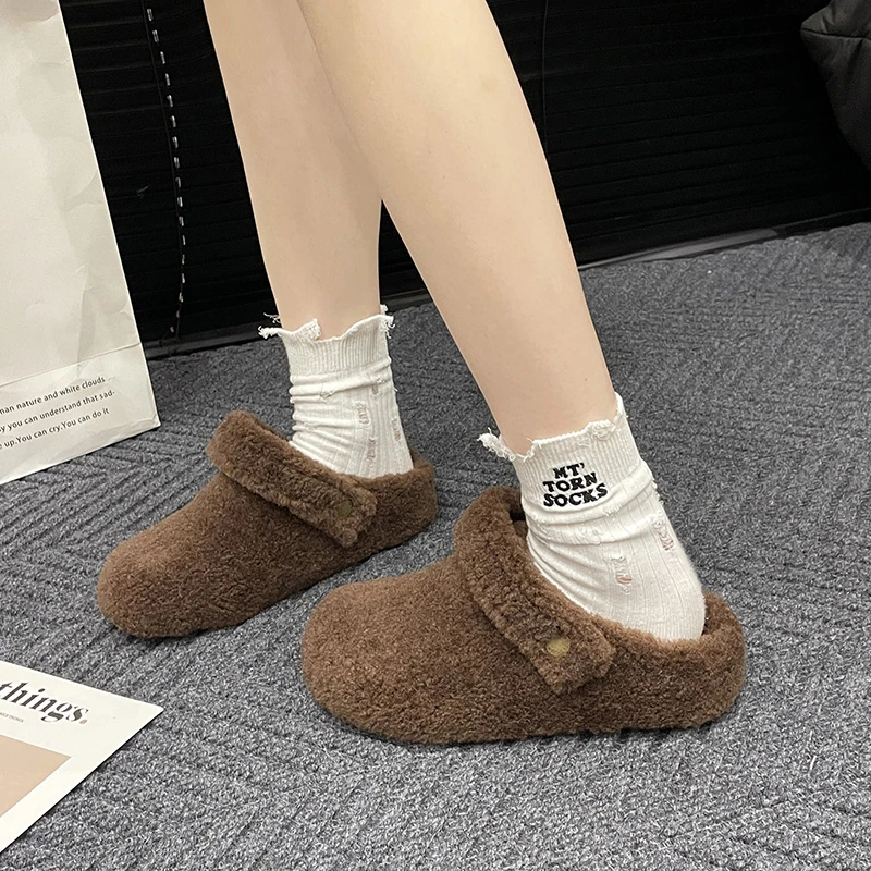 🩴 Winter Cotton Drag Outside Flat Fluffy Slippers