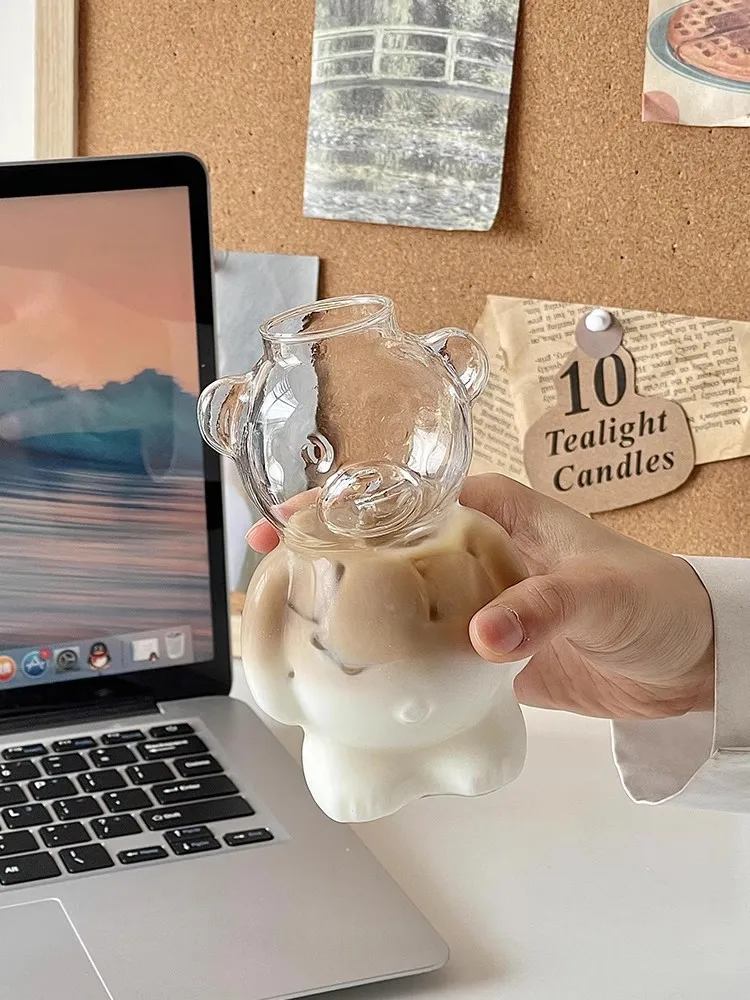 1Pc 320Ml Creative Cute Bear Coffee Mug With Straw