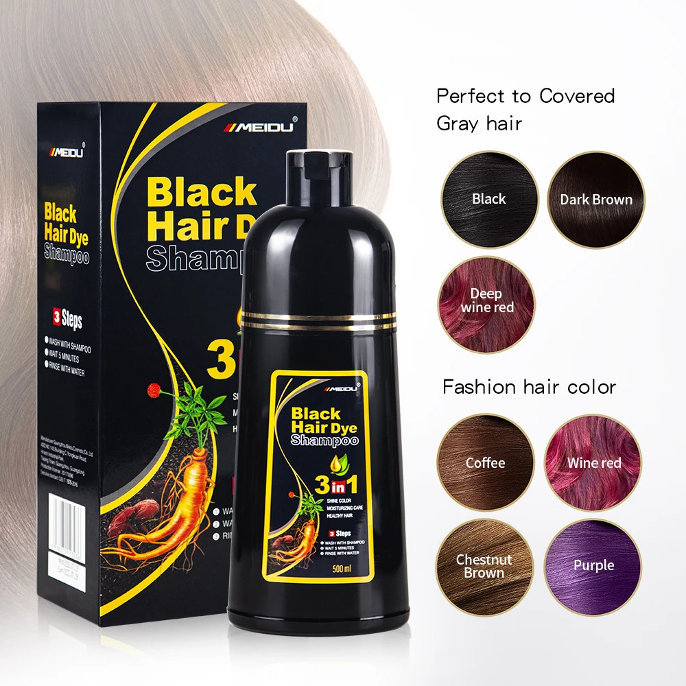 500ml One black hair dye shampoo white to black Dyeing and fixing hair color plant bubble hair dye cream Self dyeing at home