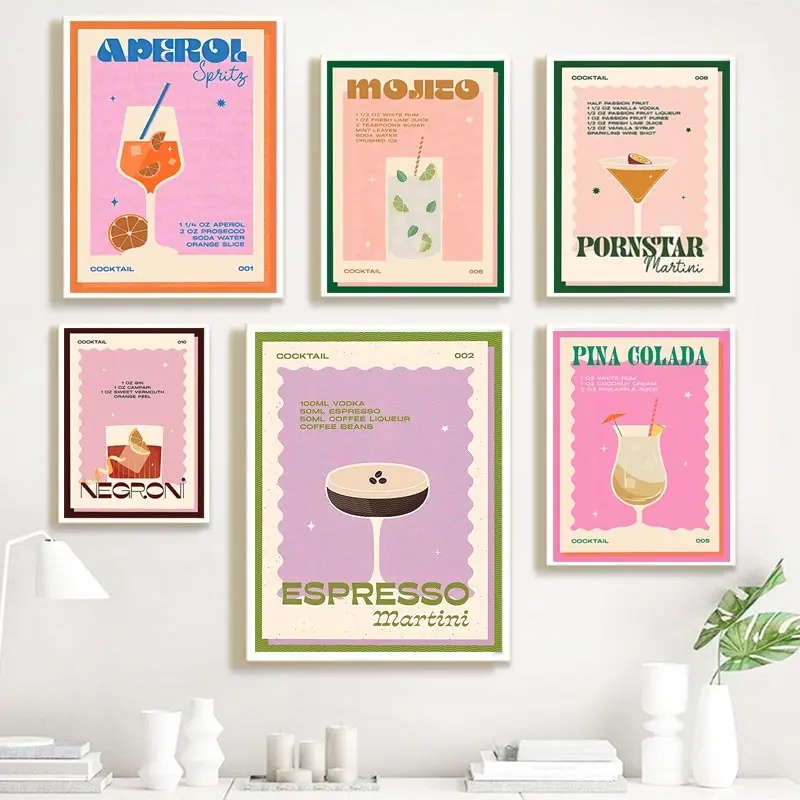 

Vintage Cocktail Posters and Prints Mojito Juice Drinks Bar Wall Art Canvas Painting Nordic Wall Pictures for Living Room Decor