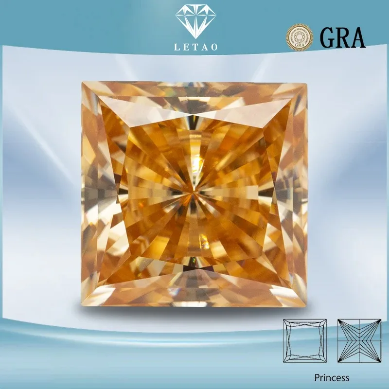 

Moissanite Stone Champagne Natural Color Princess Cut Shiny Quality DIY Charms Ring Necklace Earrings Main Materials Certificate