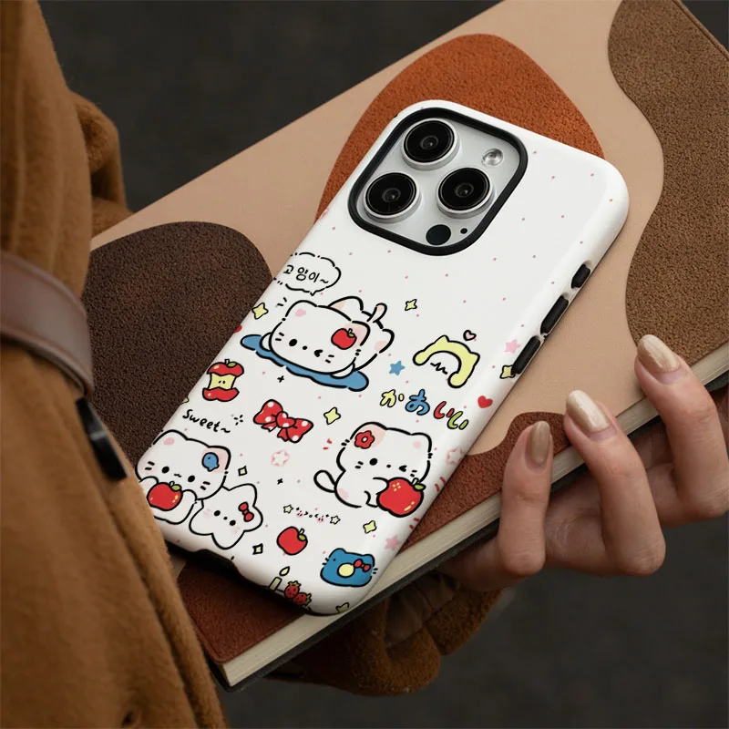 Matte Shockproof Bumper Phone Case with Funny Cat Design and 2-in-1 Film Protection