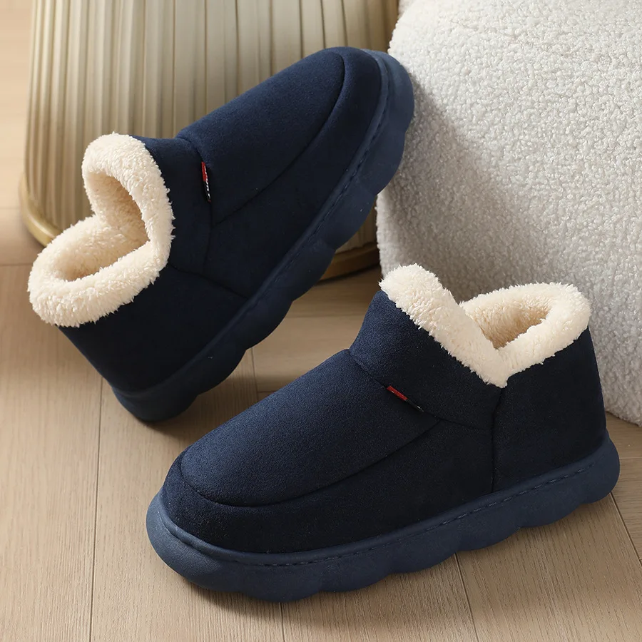 Bebealy New Winter Men Slippers Warm Cotton Shoes Men Indoor Fluffy Fuzzy Men Boots Outdoor Nonslip House Ankle Boots Shoes Men