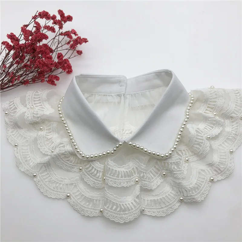 

Double Layers Lace Floral Fake Collar for Women Shirt Necklace Choker Detachable Half Shirt Collars for Sweater Dress Decorative