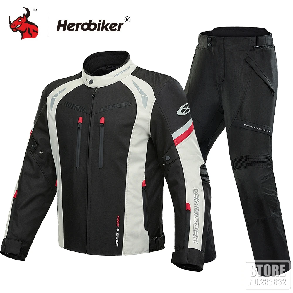 HEROBIKER 오토바이 자켓 바지 정장 내한 자켓 모토크로스 보호대 오토바이 바지 보호 장비 세트 M-3XL