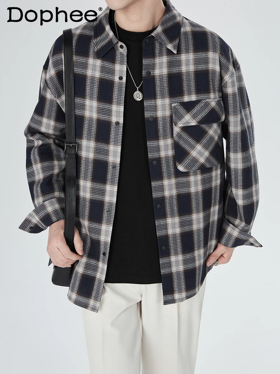 Fashionable High-End Casual Plaid Shirt Coat Men's Spring New Loose Comfort Shirts Handsome Male Casual Long Sleeve Tops