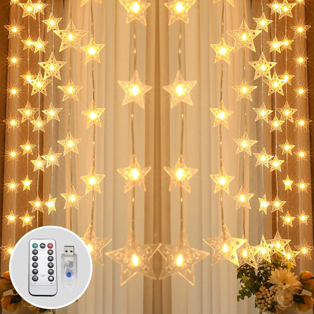 

Holiday Lighting USB Remote Christmas Stars Festoon Curtian Light String Navidad Fairy Lights LED Garden New Year Home Decor