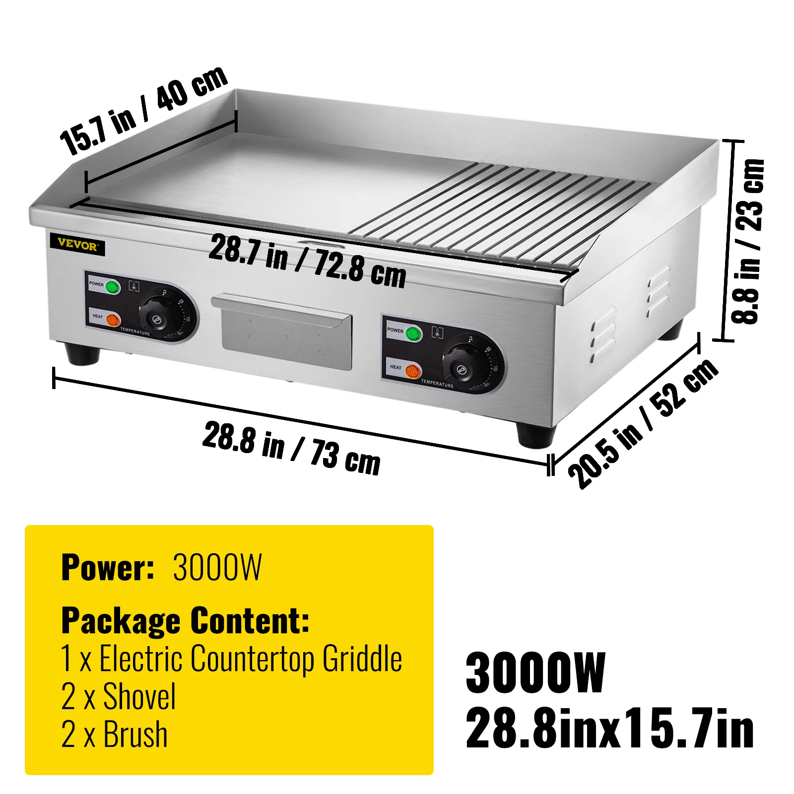 VEVOR 28.7 in. Commercial Electric Griddle 3000-Watt Electric