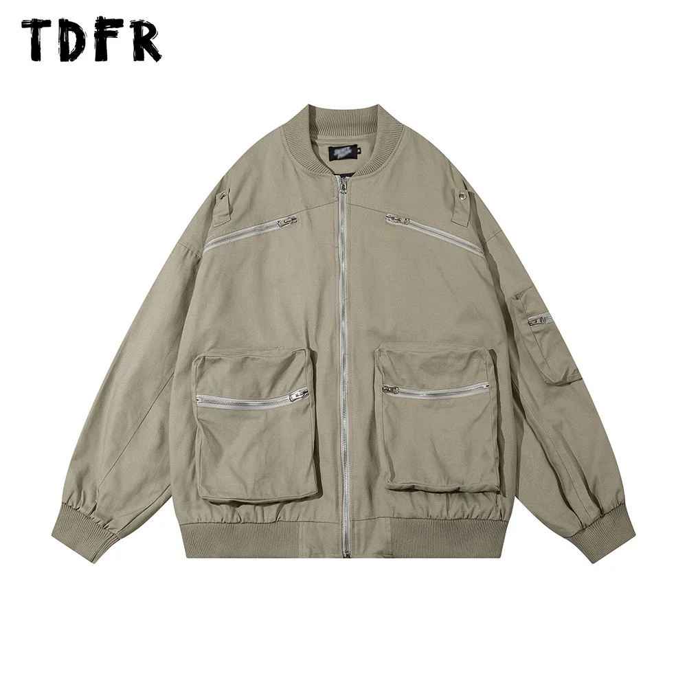 

Pocket Cargo Jacket Solid Color Mens Casual Streetwear Loose Autumn Long Sleeve Zipper Outerwear Men