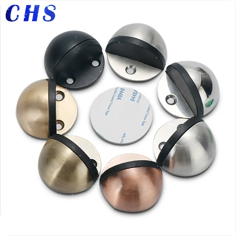 Zinc Alloy Rubber Door Stopper Non Punching Sticker Hidden Door Holder Catch Floor Mounted Nail-free Stop Hardware
