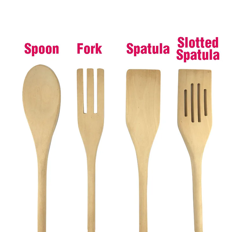 Kitchen Utensils Set Wooden Spoon Fork Turner Spatula Natural Kitchen Tools