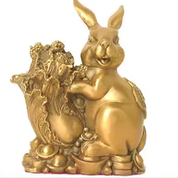 Pure copper zodiac rabbit, hundred wealth, jade rabbit, living room, office, store decoration and ornaments 1