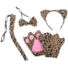 Make up Leopard Print Headband Set Women's Costumes Gloves Short Plush Cosplay Suit 5