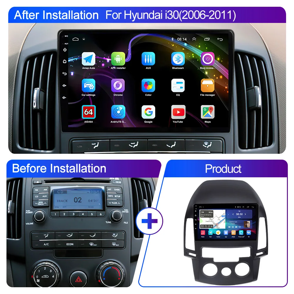 8Core 4G + 5G WIFI Android14 Car Radio Multimedia Video Player Autoradio 2din Carplay GPS dvd For Hyundai I30 2006-2011 car multimedia player car radio