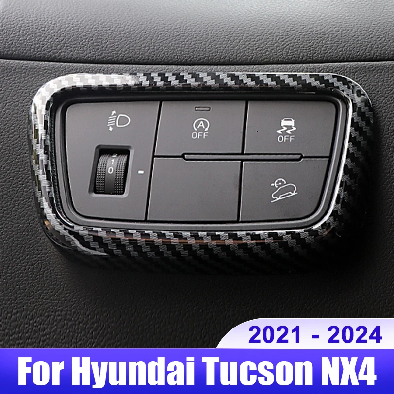 

For Hyundai Tucson NX4 2021 2022 2023 2024 Hybrid N Line ABS Carbon Fiber Car Headlight Adjustment Button Trim Cover Accessories