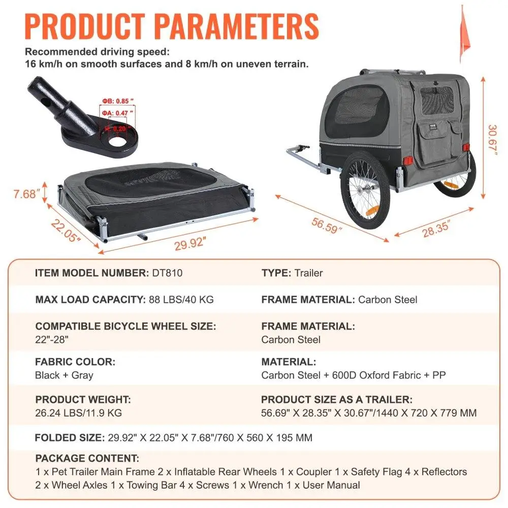 Easy Folding Dog Bike Trailer for Up to 88 Lbs with Reflectors and Flag 5