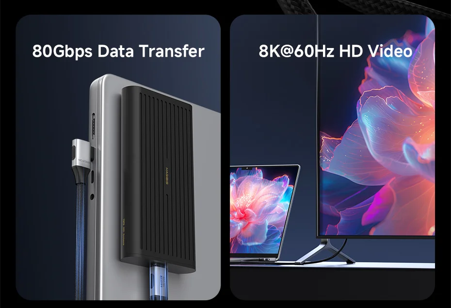 Hagibis USB4 USB-C Cable 80Gbps 240W Right Angle 8K