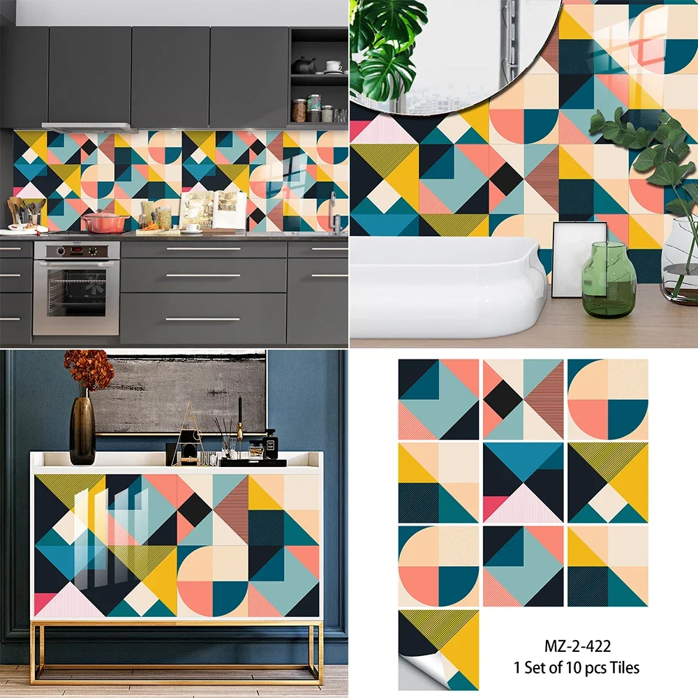 Wall Sticker Colorful Geometric Pattern Tiles Kitchen Backsplash Oil-proof Bathroom Home Decor Self-adhesive Art Wall Decals wall stickers self adhesive stickers self adhesive wallpaper vinyl wallpaper kitchen wall sticker adhesive wallpaper oil proof film decorative tile stickers