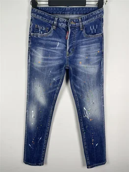2025 Primavera/Estate Nuovi jeans D2 da uomo, lavati, graffiati, rattoppati, dipinti, semplici e versatili, piedi piccoli, blu 1