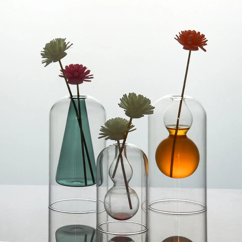 Wood scent diffuser aroma diffuser sticks Double Layer Transparent Aromatherapy Diffuser Bottle Hydroponics Plant Flower Pot Glass Essential Oil Organizers Containers