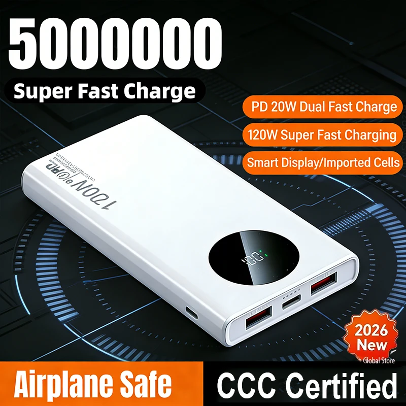 500000mAh 120W High Capacity Power Bank Fast Charging Powerbank Portable Battery Charger For iPhone Samsung Xiaomi