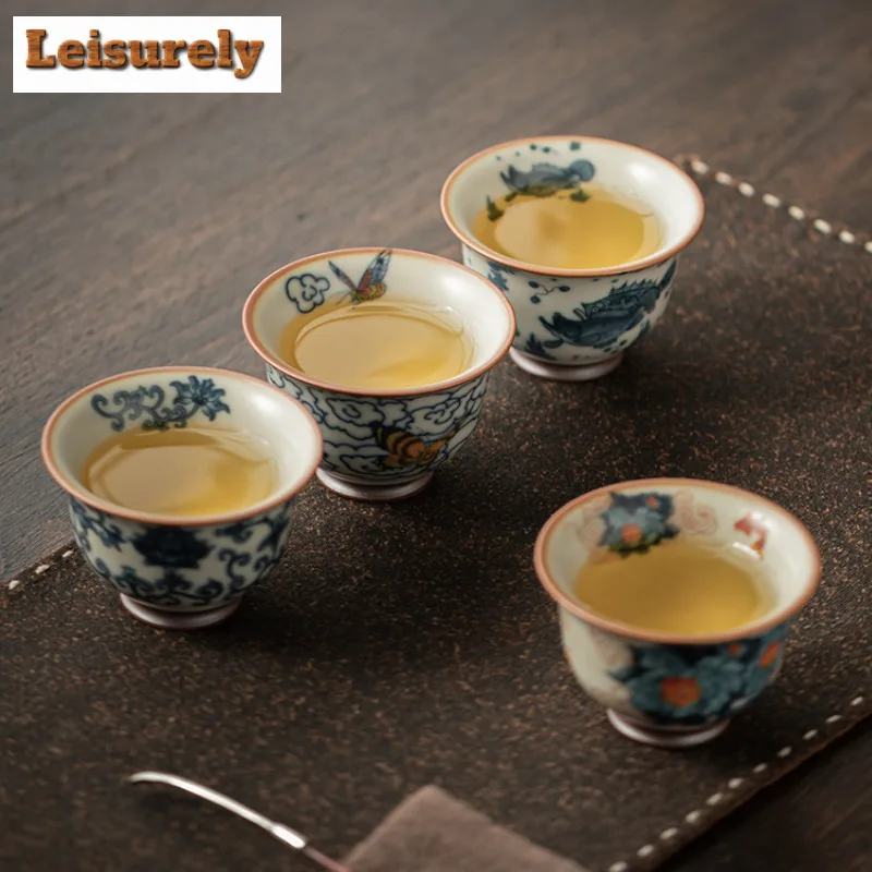 2pc/lot Ru Kiln Teacup Antique Tea Bowl Jug Tea-tasting Fragrance Cup Jianzhan Master Cups Chinese Tea Household Cafes Gift 65ml