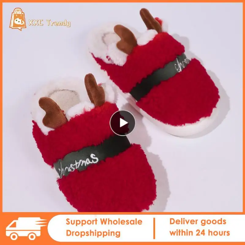 

Новинка 2023, тапочки с рождественским оленем на толстой подошве, женские и мужские домашние теплые тапочки, мягкие плюшевые домашние тапочки для влюбленных, зимняя обувь на платформе