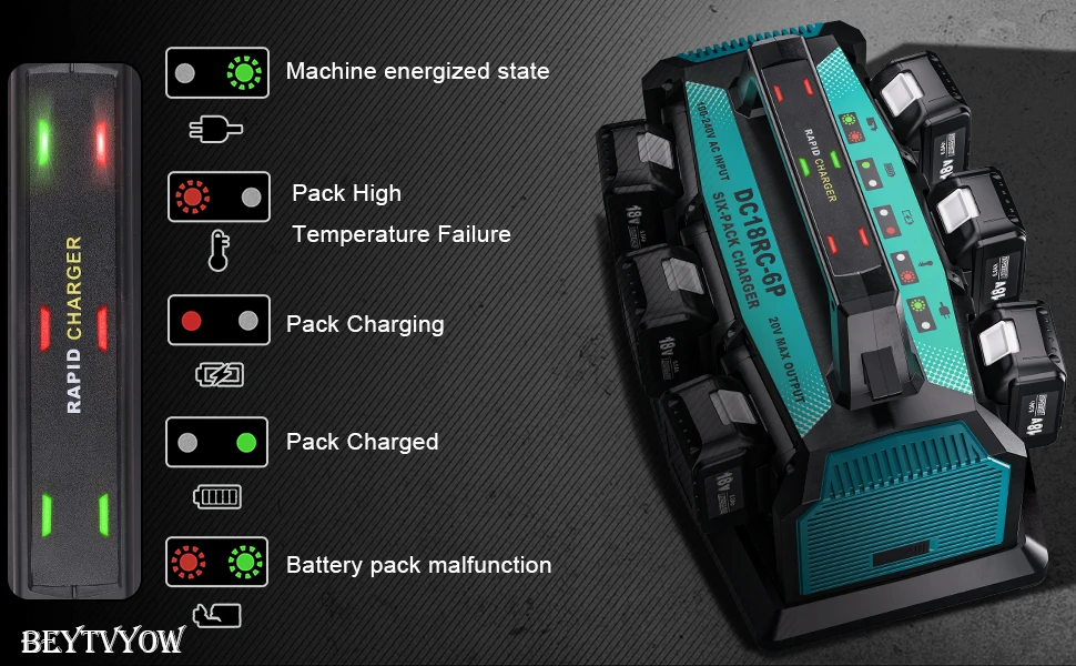 Beytvyow 6-Ports Rapid Meanwhile Multi Battery Charger Station Fast Charger Comp