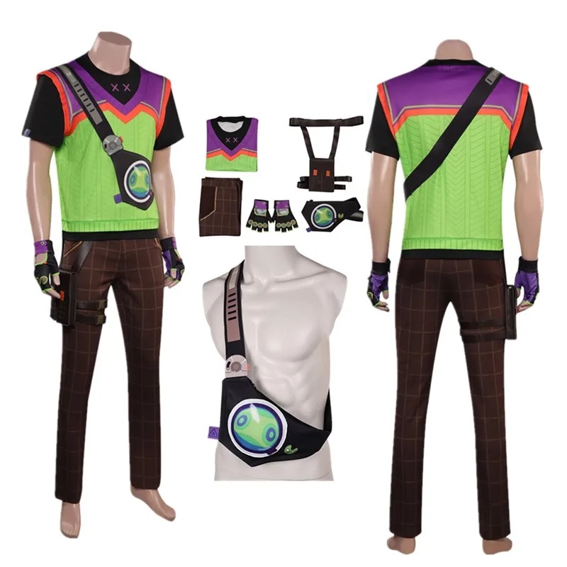 

VALORANT Fantasy GEKKO Chest Bag Cosplay Costume Men Vest T-shirt Pants Outfits Halloween Carnival Party Disguise Suit