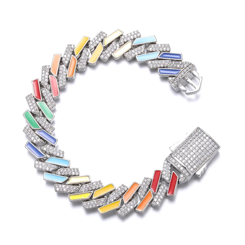 Fashion Couple Bracelets 15mm Colorful Dripping Oil Cuban Prong