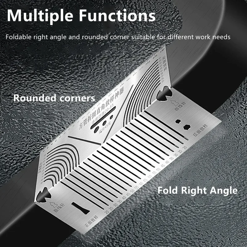 Arc Marking Ruler Right Angle Construction Arc Parallel Drawing Tool 90 Degree Folding Ruler for Metalworking Cutting Guide