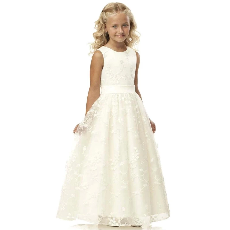 

Flower Girl Dresses Ivory Tulle Satin Puffy Appliques With Ziper Sleeveless For Wedding Birthday Banquet First Communion Gowns