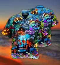  Hawaiian Men's Shirts Skull Print Cuban Collar Shirts for Men Summer Fashion Short Sleeves Street Oversized Men's Clothing Tops 