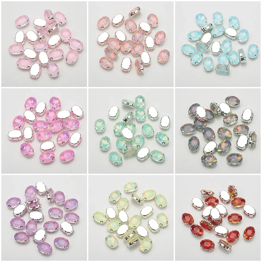 20Pcs 8x10mm 크리스탈 유리 실버 클로 타원형 라인 석 Strass 크리스탈 바느질 의류에 대 한 돌에 바느질 DIY 패브릭