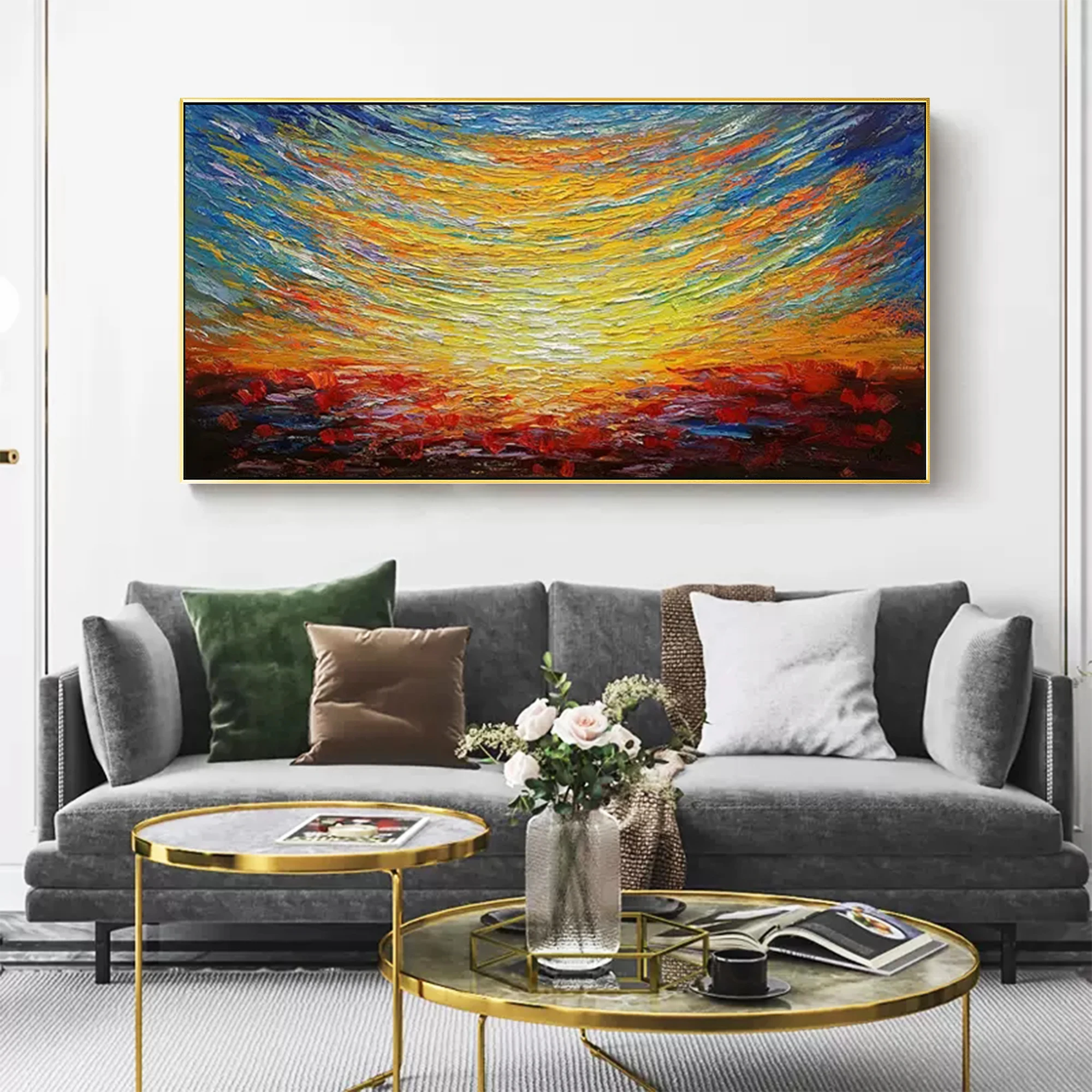

Sunrise Palette Knife Painting, Handmade Painting on Canvas, Home Livingroom Bedroom Horizontal Wall Art Decor
