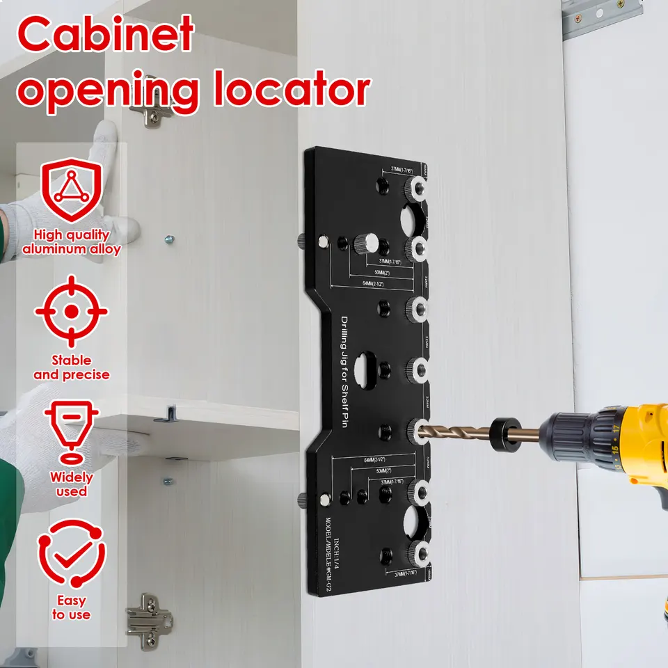 Plank Pin Scharnier Jig Aluminiumlegering 2 in 1 Plank Pin Scharnier Jig Tool Boorgeleider voor Kastdeur Scharnier Gat Positionering