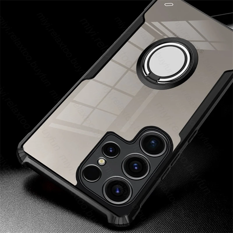 Coque Antiurto In Acrilico Trasparente Per Samsung Galaxy S24 Ultra Case Magnet Holder Ring Protect Fundas Sumsung S 24 Ultra Plus