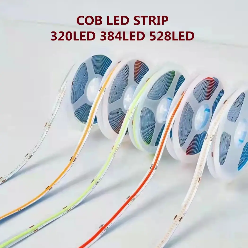 COB LED Strip Light 320 384 528 LEDs High Density Super Bright Flexible  LED Lights DC12V 24V LED Tape 5m/lot new flexible cob led strip light dimmable fob super slim 5mm 480 leds m high density dc 12v 24v tape white strips lights linear