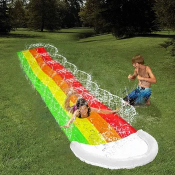480x76CM Inflatable Water Slide Mat Summer Swimming Pool Waterskiing Splash Toys Outdoor Backyard Lawn Water Slides Sprinkler 2