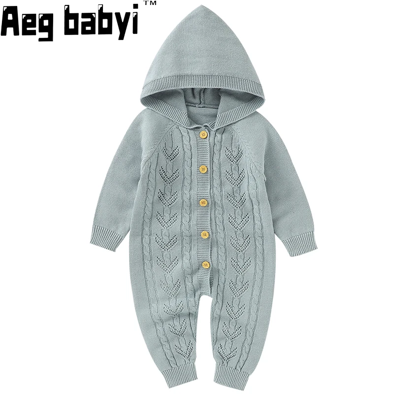 

Baby Rompers Knitted Newborn Boy Girl Jumpsuits Autumn Hooded Long Sleeve Toddler Sweaters Clothes Kid Overalls Winter Clothing