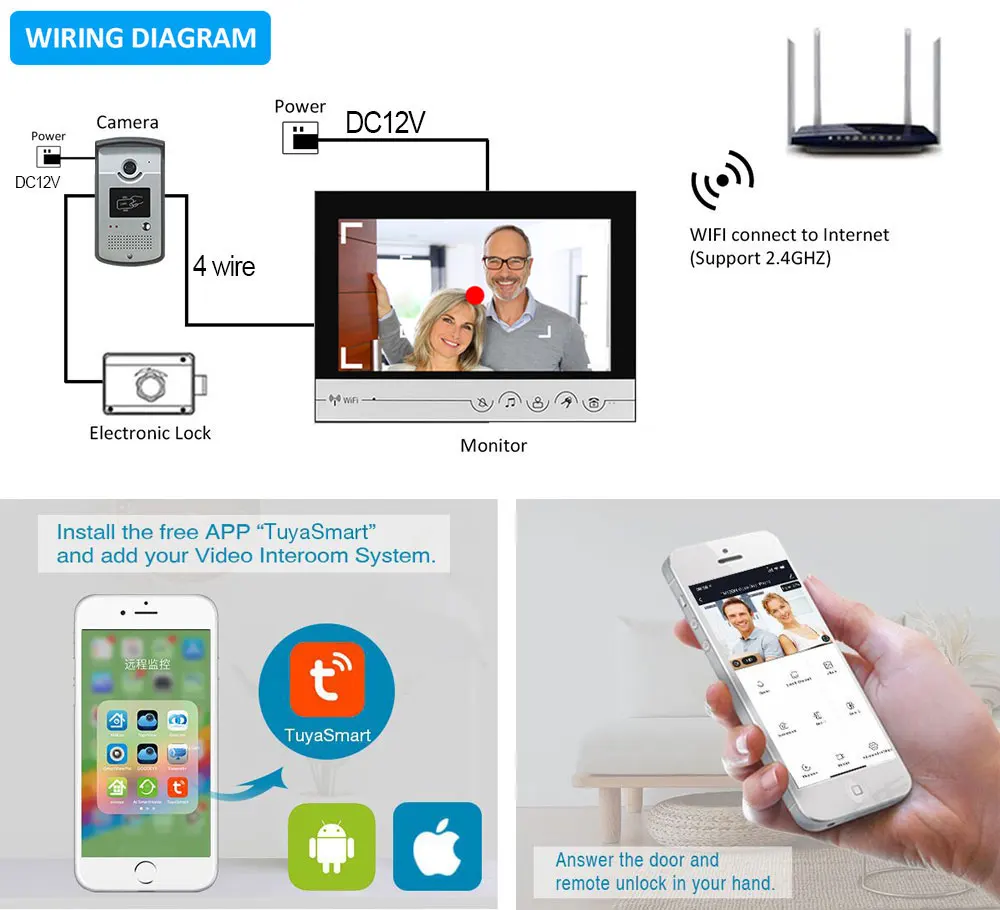 9 pollici Tuya Monitor Smart WiFi videocitofono campanello con telecamera  di accesso RFID videocitofono citofono supporto TF Card