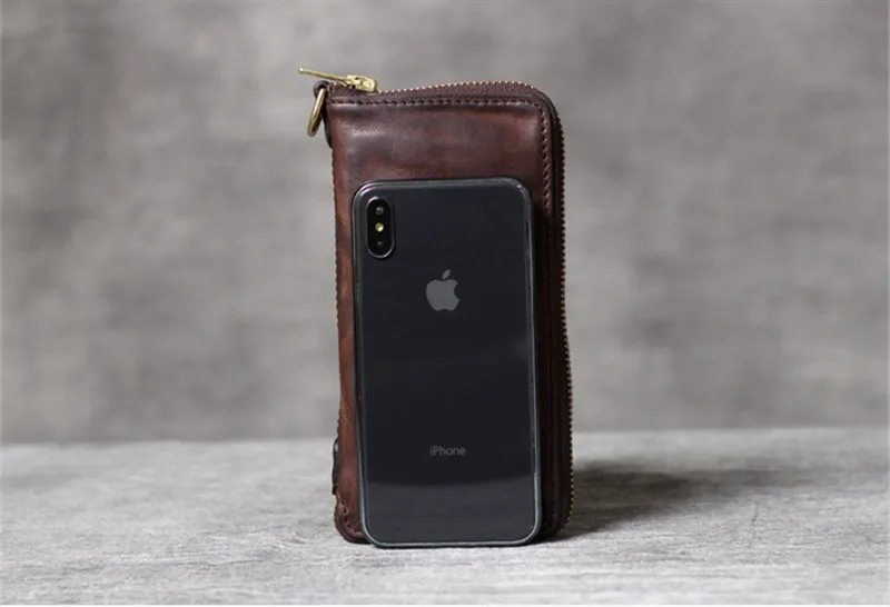 Fashion vintage genuine leather multifunctional men's long clutch wallet simple natural real cowhide ladies phone coin purse