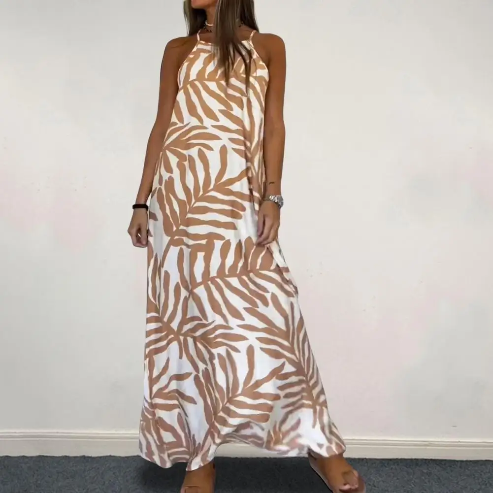 

Large Hem Maxi Dress Women Loose Cut Long Dress Tropical Vacation Maxi Dress Colorful Backless Beach Women's Sleeveless Summer