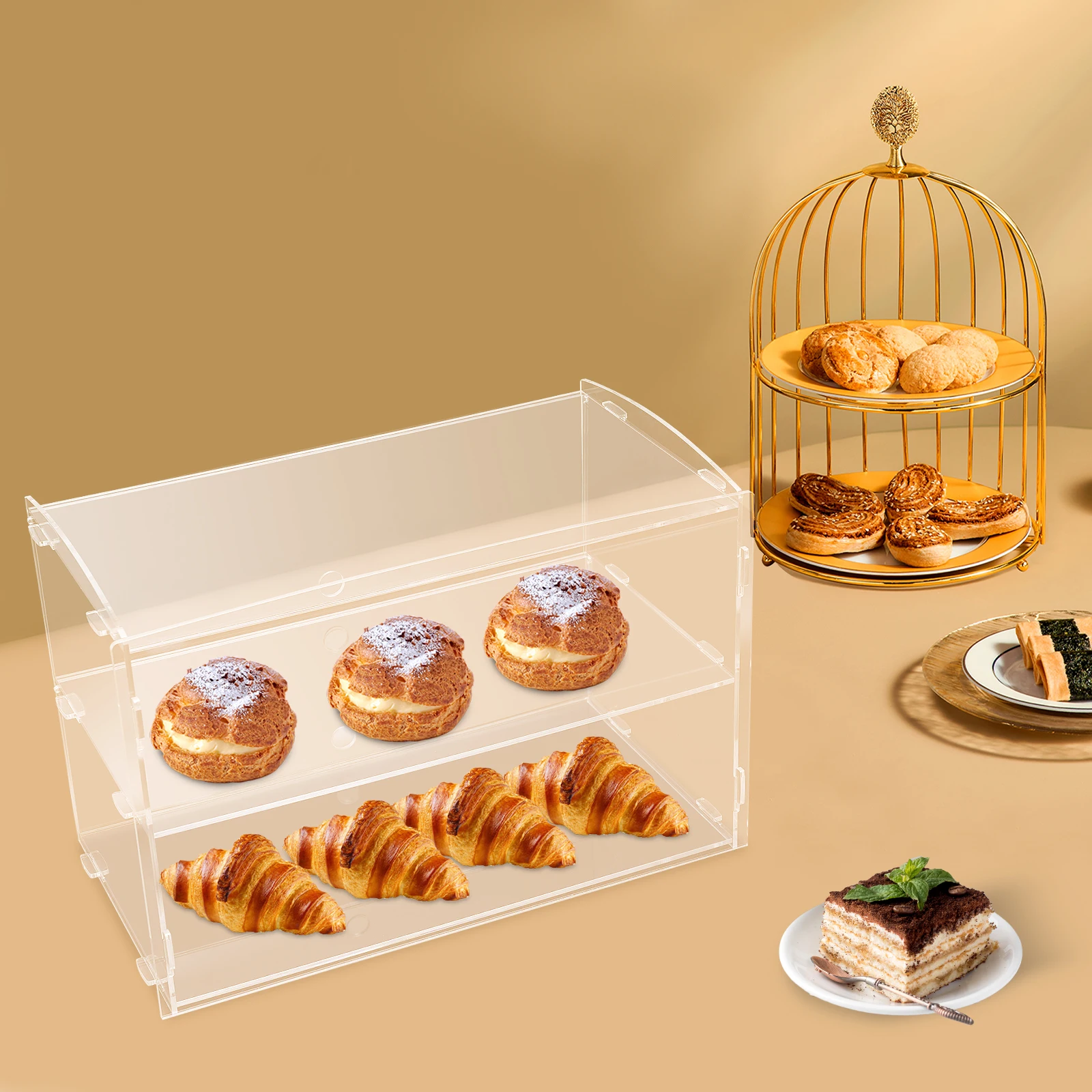 

Clear Acrylic Display Case Bakery Pastry Display Case Donut Display Shelf 2 Tier
