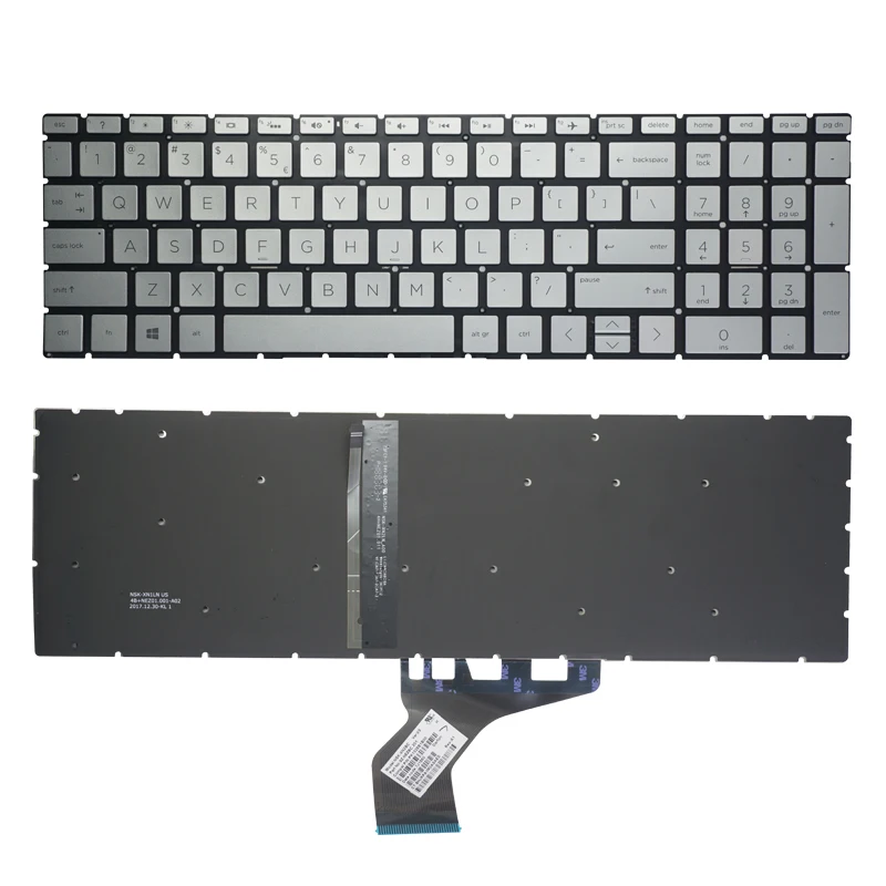

Клавиатура для ноутбука с подсветкой US для HP Pavilion 15-DA 15-DB TPN-C135 250 G7 255 G7 15-CN 15-CR 15-CW, серебристая подсветка